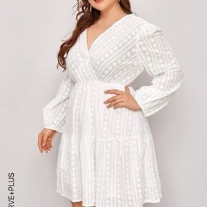 Plus embroidery ruffle wrap dress
